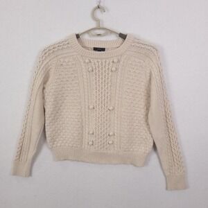 J.Crew Cable Knit Sweater Womens Large Cream Bobble Lambswool Blend